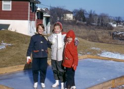 Three girls on a backyard skating rink in suburban Minneapolis, Minnesota, during the 1960s. From a 35mm Kodachrome purchased on eBay. View full size.
(ShorpyBlog, Member Gallery)