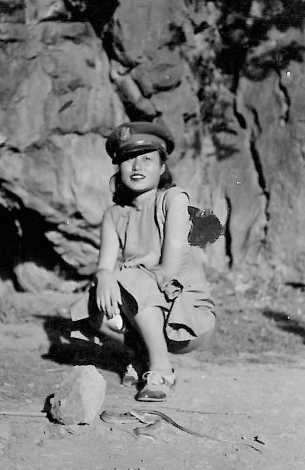 This is a photograph of my grandmother, c. 1944, in China, location unknown, where she worked for the Services of Supply (SOS) for the US Army in the China-Burma-India Theater. Grandma was born in Baoding and was stationed in Kunming, Chongqing, Beijing, Shanghai and Nanjing during WW2 and the years immediately following Japan's surrender.  She was educated in English at a missionary school in Beijing, and was thoroughly Westernized. Grandpa was a Captain in the US Army working in Marshall's headquarters when they met.  She emigrated to the US in 1948. View full size.