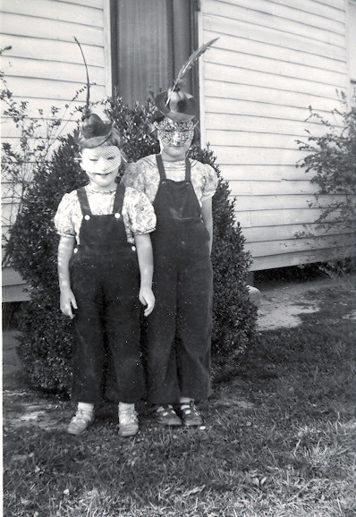 Halloween masks being worn in Oak Hill, Ohio. The photo was taken at some point in the 1950s. 