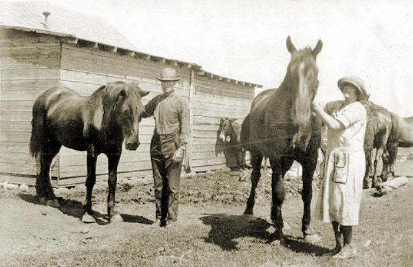 John Wesley Hewitt and daughter Dessie Hewitt, Minot, North Dakota circa 1925.
