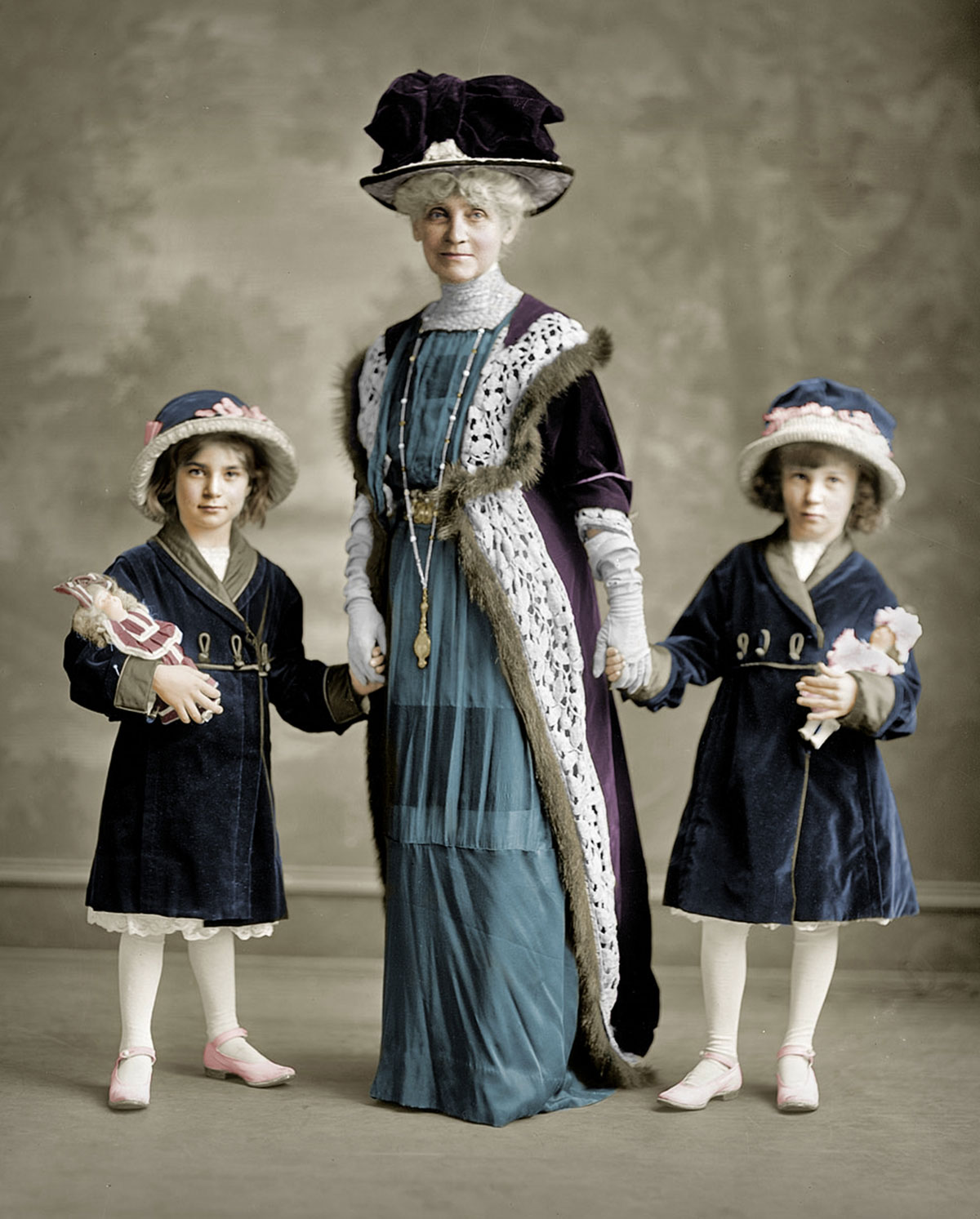 A colorized version of Just Us Girls, 1910. View full size.