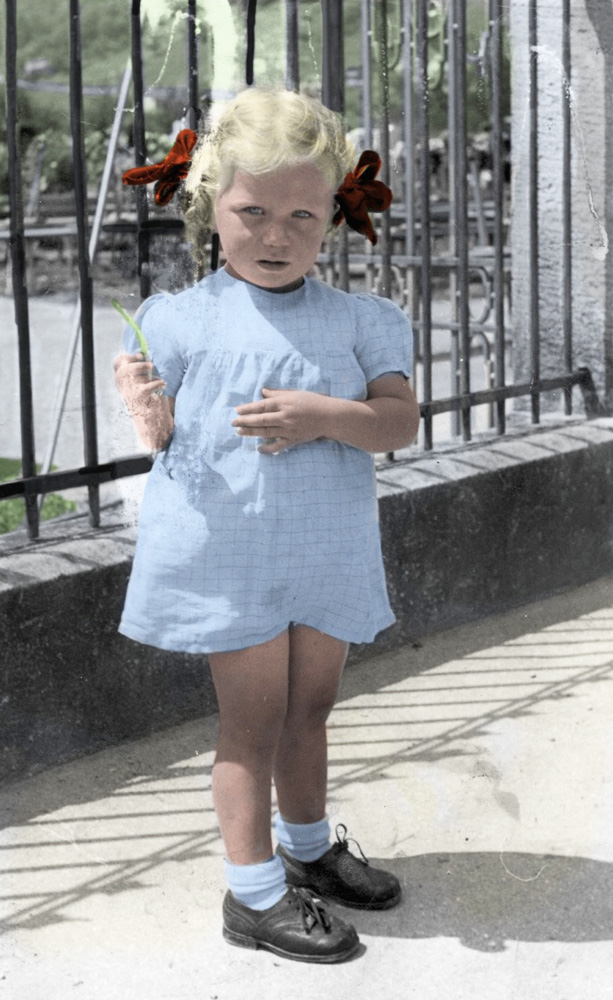 Colorized photo of my godmother as little girl circa 1947, she was so cute:)
