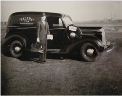 Long Island, NY, ca. 1938. My Dad, Arthur Lax, poses
for a Salada Tea ad for his sales job with the local
franchise. View full size
(ShorpyBlog, Member Gallery)