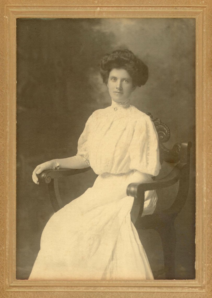 This is a photo of my grandmother, Catherine Rooney, taken around 1908. She was born in Ireland. Her sister Margaret always referred to her as "Kitty". She married my grandfather in 1909 and gave birth to my dad in February, 1912. She died only a few months later. View full size.
