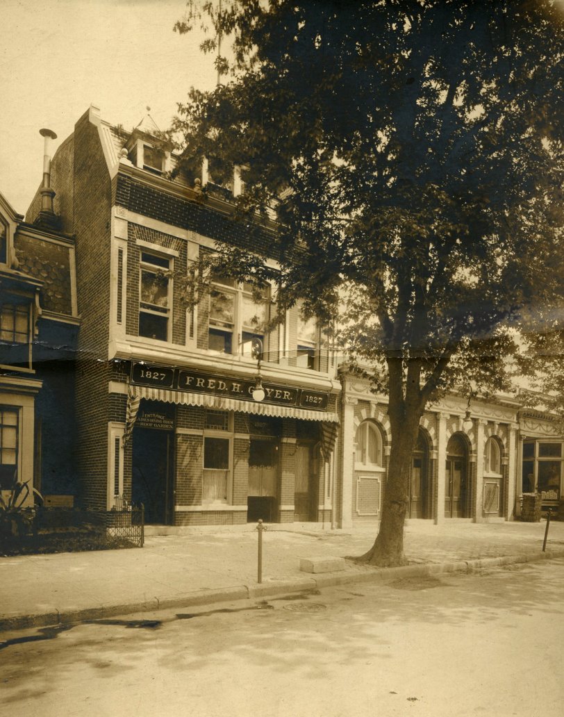 Exterior view of Fred Geyer's beer garden after it was purchased from George Kozel. 1827 14th St. NW, Washington D.C. Probably about 1904-1908. Also seen in this later Shorpy photo. View full size.
