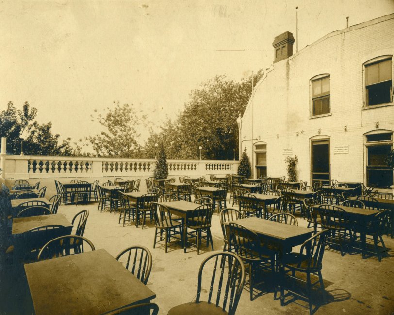 Rooftop garden of Fred Geyer's beer garden after it was purchased from George Kozel. 1827 14th St. NW, Washington D.C. probably about 1904-1908. View full size.
