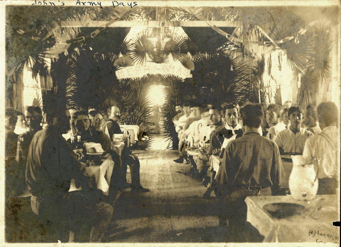 Christmas dinner, December 1908 Co.1 SC Cuba. My wife's great-great-uncle was deployed there. View full size.