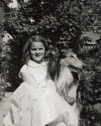 Taken in the rear yard 156-12 43 Avenue, Flushing, New York about 1957. Linda and her favorite Collie dog, Mac. View full size.
(ShorpyBlog, Member Gallery)