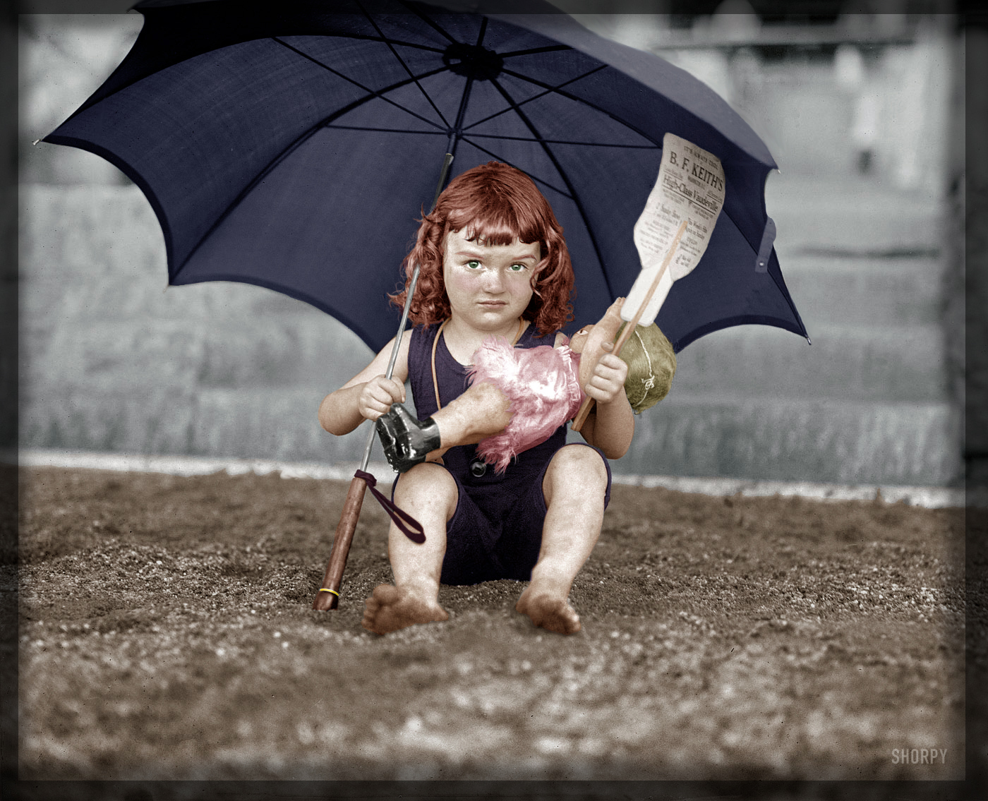 I saw this picture on Shorpy and I just had to colorize it. The little girl is so cute and you can tell that it was a very hot day outside, hence, the title originally given to her, "Lil Hottie." View full size.