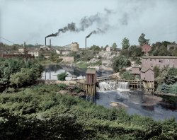 Circa 1908. "Paper mills at Petoskey, Michigan." 8x10 inch dry plate glass negative, Detroit Publishing Company. Colorized. View full size.