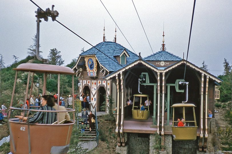 Disneyland, 1956. The Skyway to Fantasyland, a ride no more. One of hundreds of Kodachrome slides taken by my dad starting in 1955. One of many to soon be posted. View full size.
