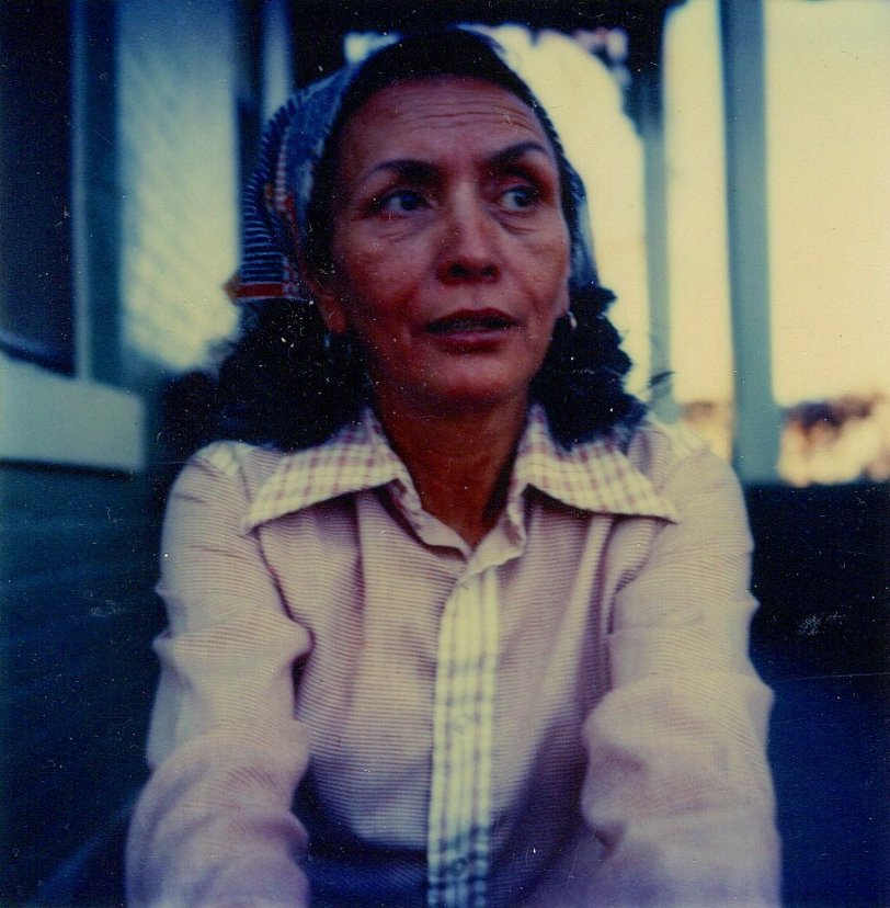 Mary Ann Arroyo, 1978, taken by son James Arroyo on the step of the family home on Curtis Street, Denver, Colorado.   Mary Ann's family is originally from Antonito, Colorado and Truchas, New Mexico. View full size.
