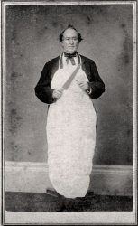 This CDV of Thomas C. McMackin was taken about 1865 in Vicksburg, Mississippi. McMackin owned the Washington Hotel in Vicksburg, and he operated one of the finest restaurants in the city from the building. McMackin made a name for himself with the unusual manner in which he informed guests of his menu. He would announce his offerings in a loud voice: one patron wrote that during his visit McMackin proudly announced "Now then, here is a splendid goose! Ladies and gentlemen, don't neglect the goose and apple-sauce! Here's a piece of beef that I can recommend! Upon my honor you will never regret taking a slice of the beef. Oyster-pie! Oyster-pie! Never was a better oyster-pie seen in Vicksburg. Run about, boys, and take orders."
When asked once why he had such an unusual method of announcing his menu, McMackin replied that he had once owned a restaurant in Jackson, Mississippi, that was frequented by members of the state legislature. So many of them were unable to read that he resorted to shouting the menu to let them know what was available. View full size.
(ShorpyBlog, Member Gallery)