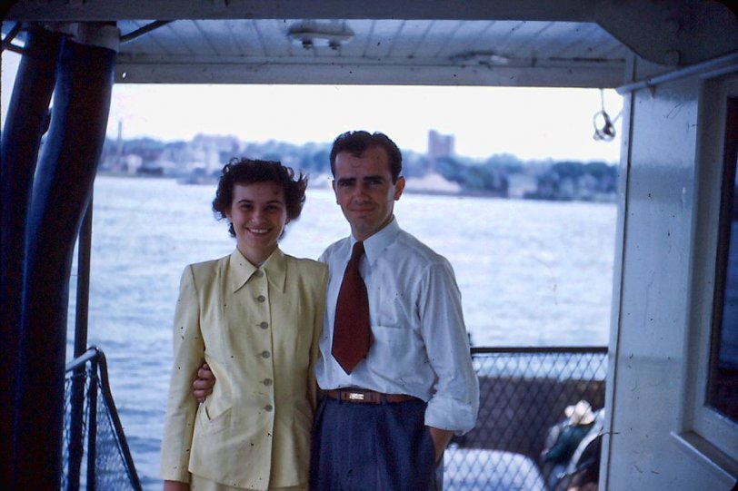 This 35mm Kodachrome slide was taken on my parents honeymoon at Niagara Falls, in July 1950. At the time of this photo, I was almost three years away and my brother George, 5 years. This year, my parents will be celebrating their 60th anniversary. View full size.
