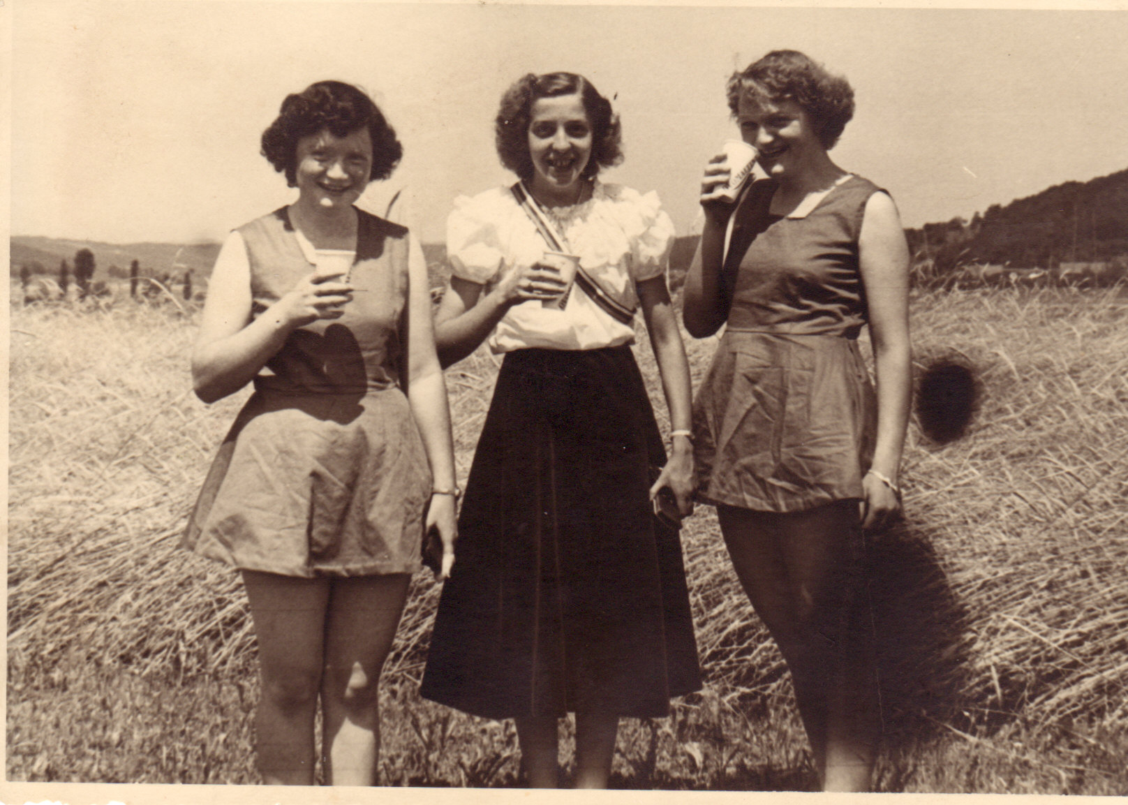 My Mom (on the left) and her sister Sophie (on the right) and a friend 1949 (Sports event).