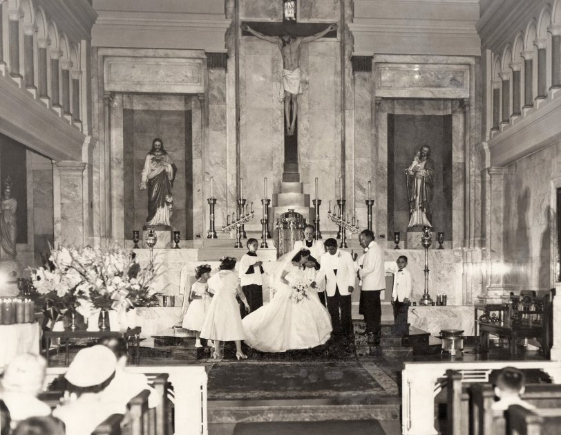From the wedding of Joseph and Catherine Vecchio, June 13, 1959 at St. Joseph's Church in Brooklyn, NY. View full size.
