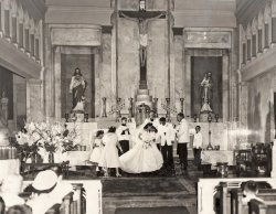 From the wedding of Joseph and Catherine Vecchio, June 13, 1959 at St. Joseph's Church in Brooklyn, NY. View full size.
(ShorpyBlog, Member Gallery)