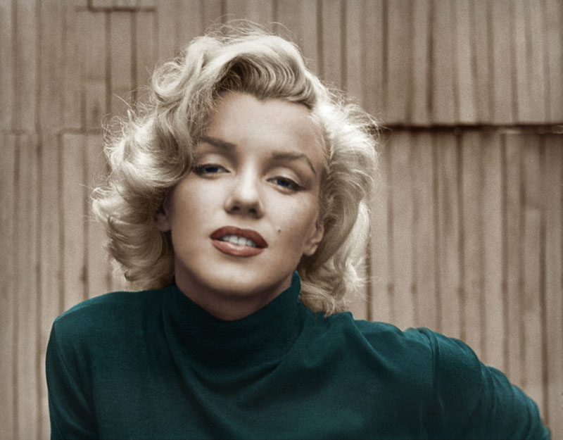 Hollywood, 1953. Actress Marilyn Monroe, 35mm negative by Alfred Eisenstaedt, Life photo archive (Colorized). View full size.
