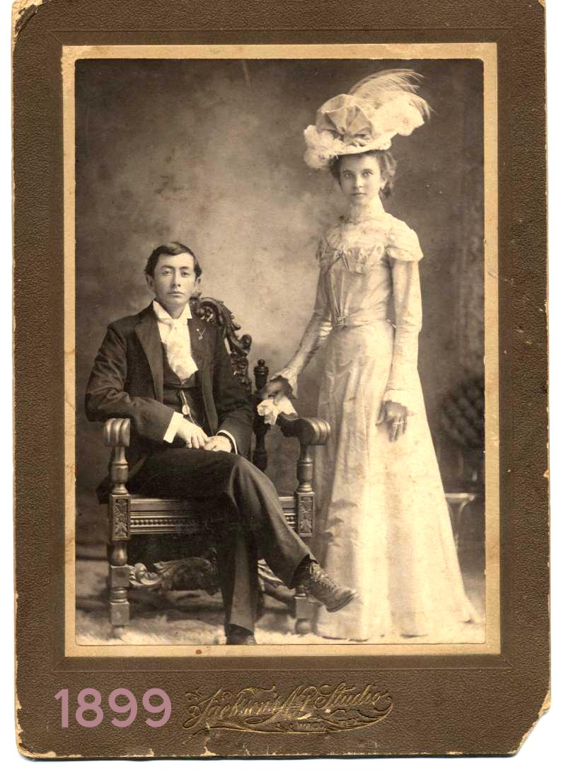 Mr &amp; Mrs James Granville Stovall, who were married at Christmas time, 1899.  They lived in Limestone County, Texas but went to Waco, to Jackson Studio, to record their newly married state and some obvious prosperity. They are my maternal grandparents.  
