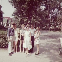 Flushing, New York, at 157 Street and 43rd Avenue. Rich Gray, Carol Schwalm, Diane Janecek, Rose Nagle and Leon and Elsie Allen. View full size.
re: Flushing FriendsWonderful period piece. I played around with some color correction.
(ShorpyBlog, Member Gallery)