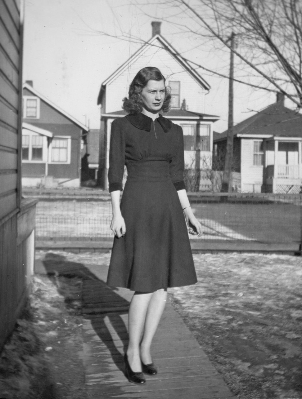 A beautiful photo of my mother Noreen (at 19 years old) taken in the spring of 1940.  A year later she married my father John, and two years later she would accompany him to the west coast of Canada in Victoria, B.C., where my dad served as sergeant in the Canadian army.  In June of 1944 I would be born out there.  They returned to Fort William Ontario(now Thunder Bay) in early 1945 and my Dad was then shipped off to England for another couple of years before the whole thing was over.  This is one of my favorite photos of my mother. View full size.