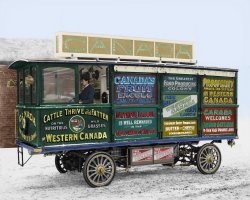 Circa 1905. Colorized Motor car, Canadian Government Colonization Co. Detroit Publishing Co. View full size.