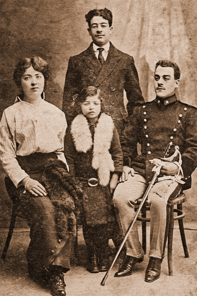 My mother at seven in 1914 (she passed away in 2010) in Messina (Italy) with her aunt Rosina and uncles Giuseppe (seated) and Fortunato. Giuseppe was about to leave, mobilized for the war against the Central Powers.
