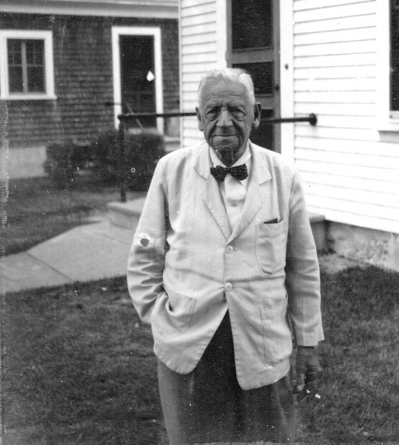 Dr. Otto Loewi was the 1936 Nobel Prize winner in Physiology for his 1921 discovery of the chemical transmission of nerve impulses. This photograph was taken in Woods Hole, Massachusetts, in the summer of 1955. Dr. Loewi was spending the summer at the Marine Biological Laboratory where my uncle had a laboratory. This was outside of Dr. Loewi's summer residence and not far from ours. View full size.
