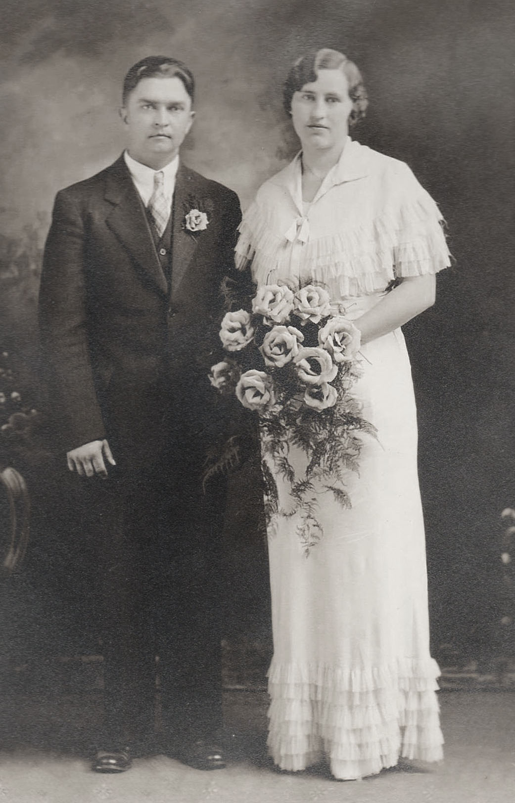 This is the wedding portrait of Otto and Ann Gegel (as written on the back of the photo). The photo is not dated, but it was taken by William Welge, a photographer in Chester, Illinois, who opened his studio around 1902.