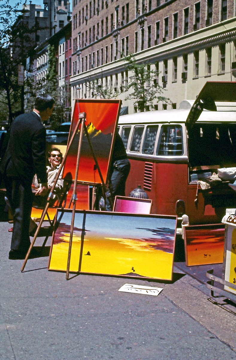 Recently purchased a box of slides at a flea market; was happy to find this image of a 15 window VW Bus (I'm a VW guy).  Friend believes this to be NYC, which it could be since there were other slides from the city. View full size.