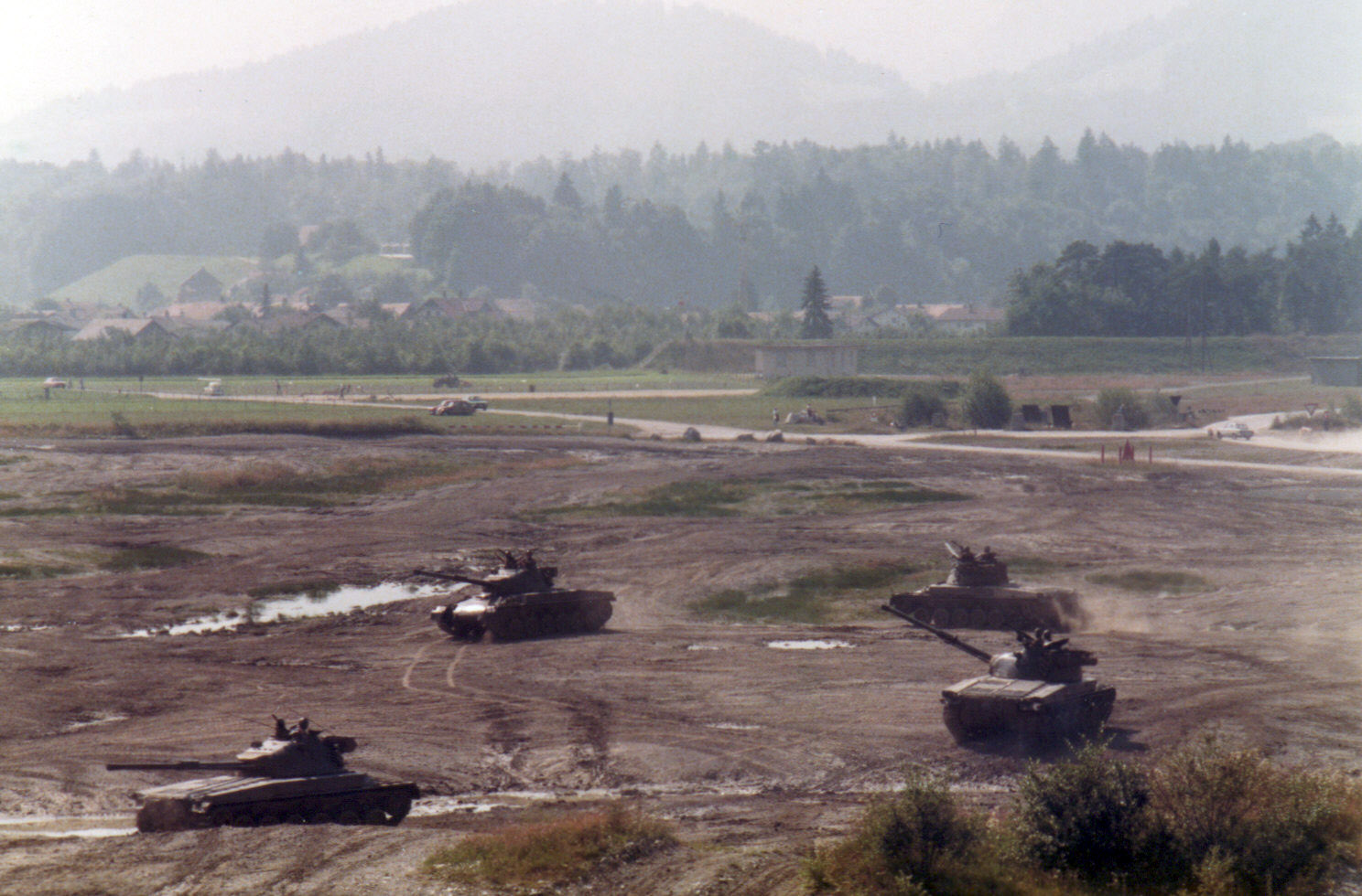 Column of Panzer 68 tanks near Bern, Switzerland, in  1978. View full size.