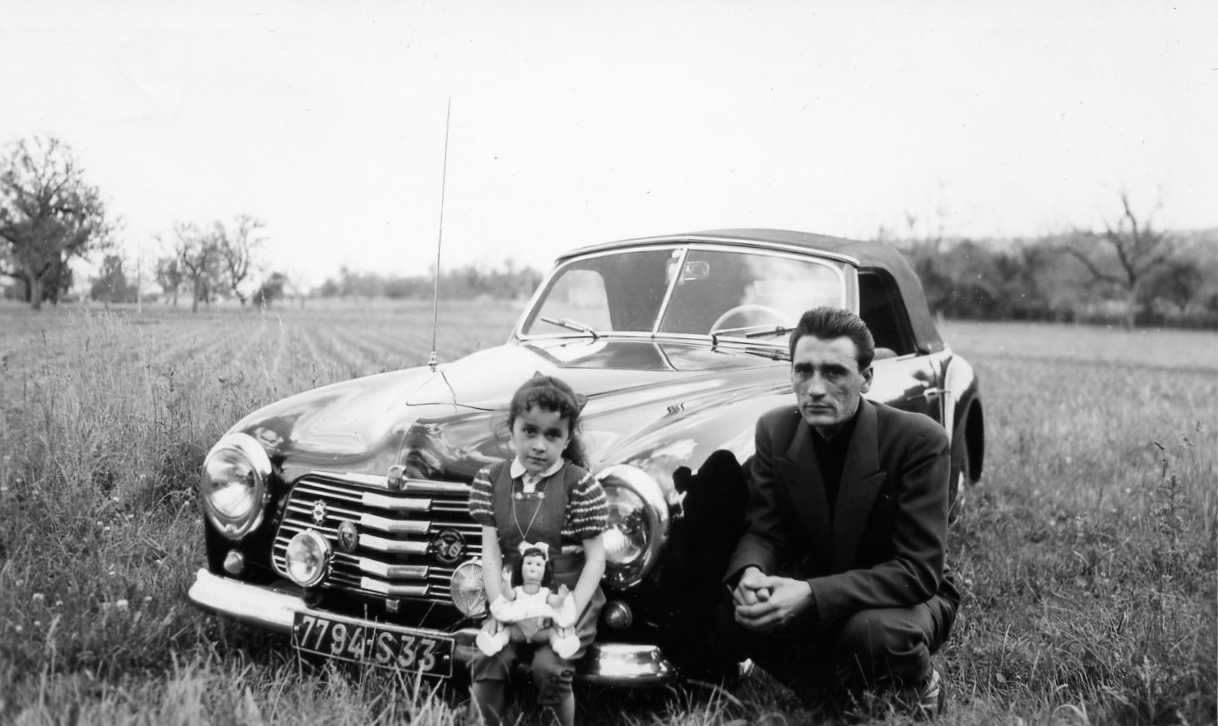 My Dad and my sister besides his new Simca roadster, in the 50's, somewhere in France. Dad a good pilot who drove very fast until my sister turned sick! (About 15 minutes) View full size.
