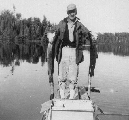 Papap would always plan a trip to fish in Canada. He went for at least a week and brought home three huge ice coolers full of walleye he caught. Lake La Verndrie, Canada circa 1950's. View full size.