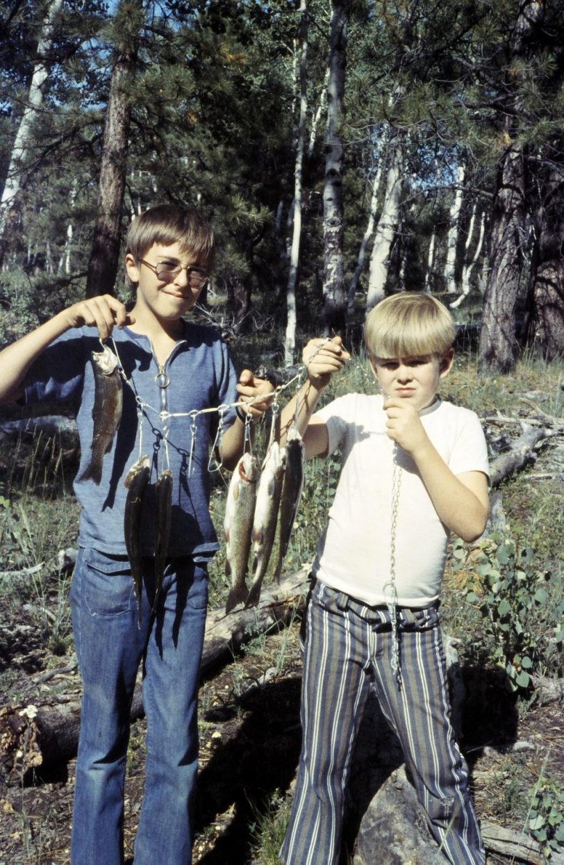 My younger brother (right) and his pal from across our street. Our Dad took this picture, as he did with most of the others posted here. There was a level of trust that the other kid's parents let him go on an extended trip with our family. 

The time is around 1971 or 72. It's southern Utah, east of Cedar City, where eventually we built a cabin which was a great refuge for us for 20 years or so. 


