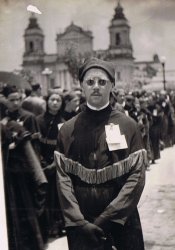 A religious procession participant. Guatemala City's Metropolitan Cathedral is in the background, circa 1947. View full size.
(ShorpyBlog, Member Gallery)