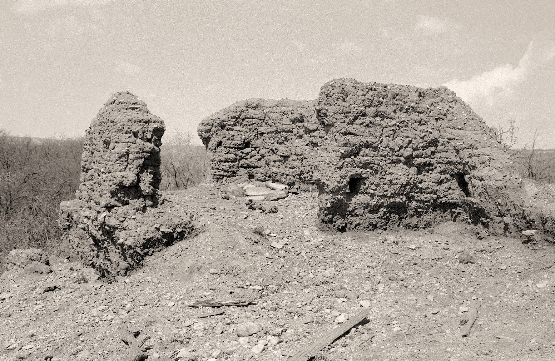 The San Pedro River Quiburi ruin is located just north of Fairbank, Arizona. It was the last Spanish outpost located in Southern Arizona. Photo by Shegoi, 1964. View full size.