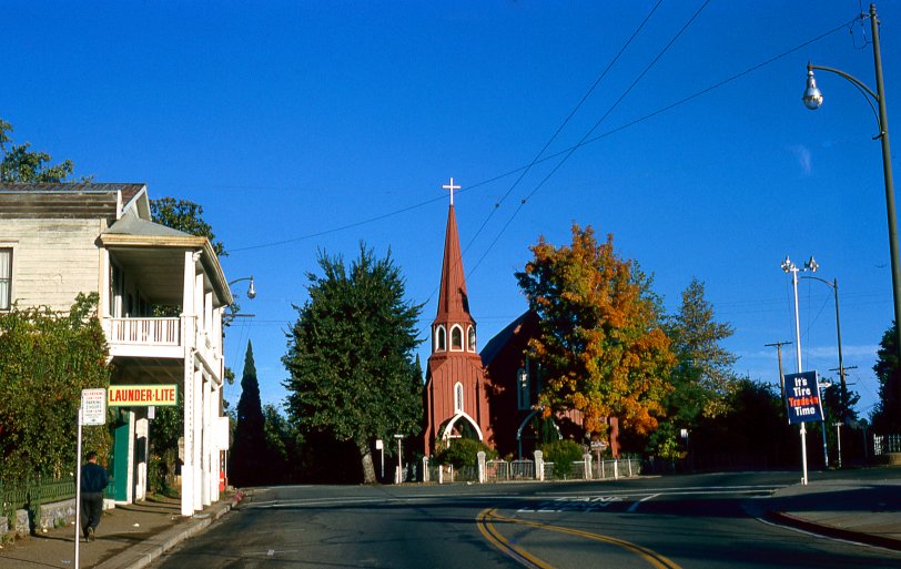 St. James Episcopal Church, aka the "Red Church" in Sonora, California. A found Kodachrome slide from the same batch as Cadillac Mine.  View full size.
