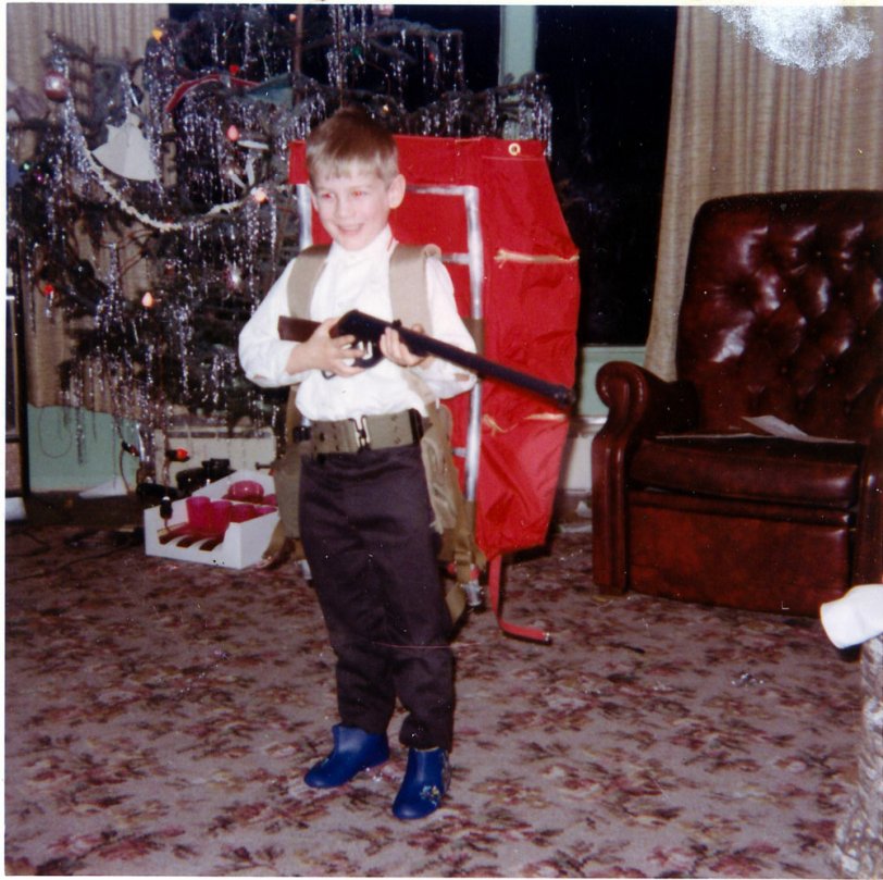 Richie, age 5, Christmas 1966. Red eyes and blue boots. He would be about 49 now. Merry Christmas Richie, wherever you are. Photo from Photo Album bought at auction in 2010. View full size.
