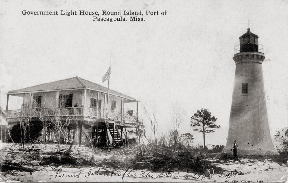 The lighthouse on Round Island, 1906. Pascagoula, Mississippi.