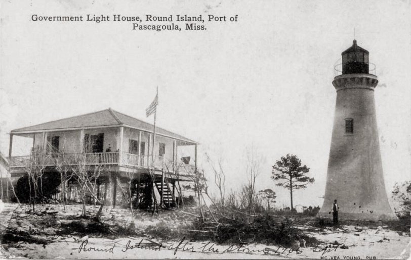 The lighthouse on Round Island, 1906. Pascagoula, Mississippi.
