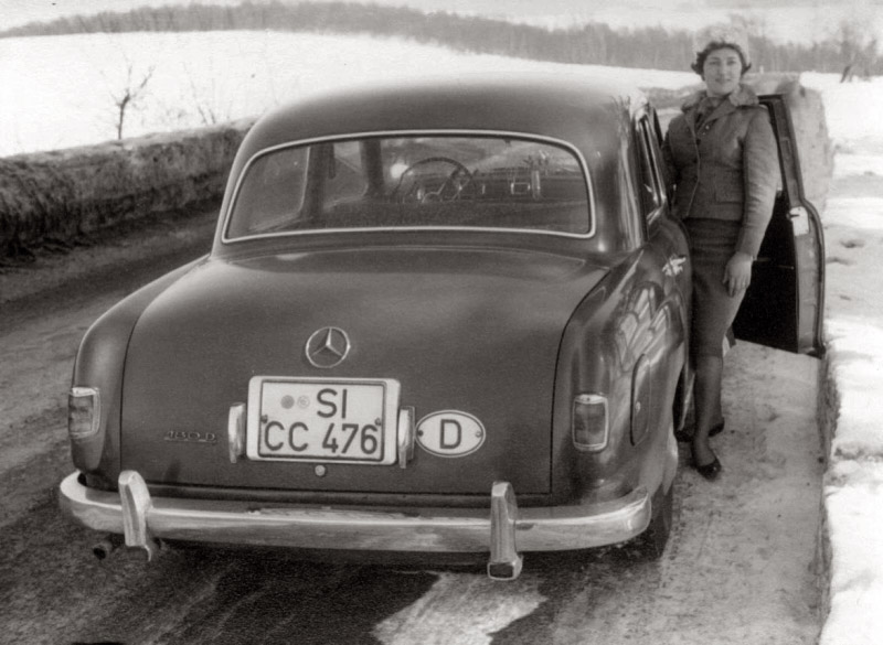 Siegen, Germany 1955. My mother in law with a Mercedes-Benz. 