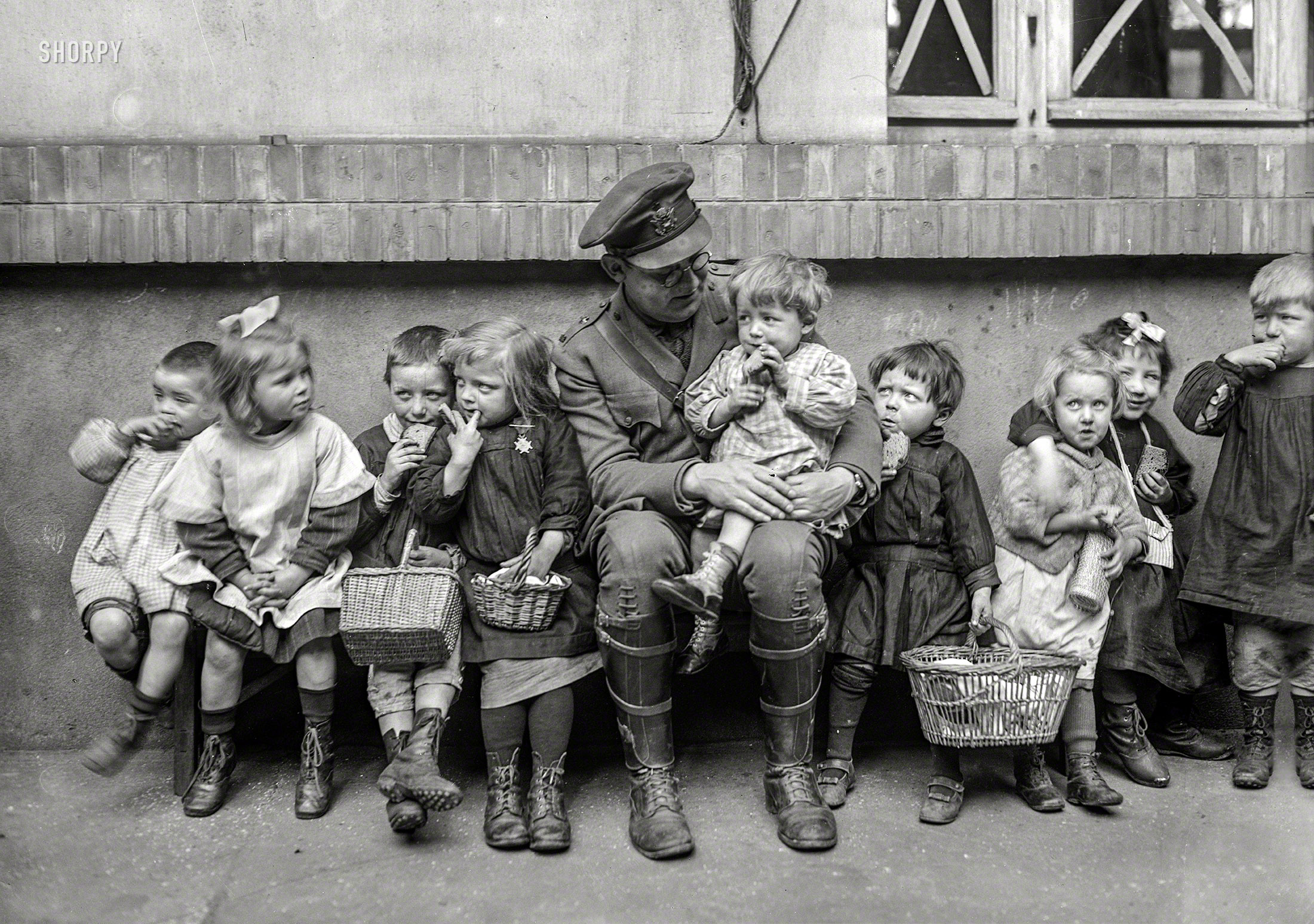 March 1919. "Marseilles, France. Refugee children from Belgium, happy while in the care of the American Red Cross." 5x7 glass negative. View full size.