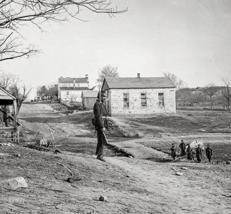March 1862. "Centreville, Virginia. Stone church. [Photo shows the Old Stone Church as it appeared between the two battles at Bull Run.]" Wet plate glass negative by the Civil War photographer George N. Barnard. View full size.
