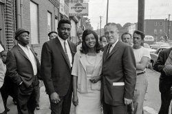 October 1967. "Michigan Gov. George Romney in urban area." The Republican presidential aspirant during the "ghetto tour" that took him to more than a dozen inner cities following that year's race riots and civil unrest. From photos by James Karales for Look magazine. View full size.