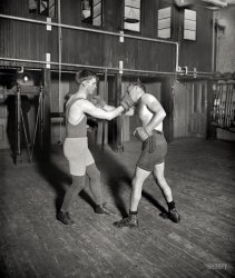 New York, 1911. Battling "Bat" Nelson (left) and sparring partner, our fourth look at the scrappy lightweight boxing champ. Bain News Service. View full size.