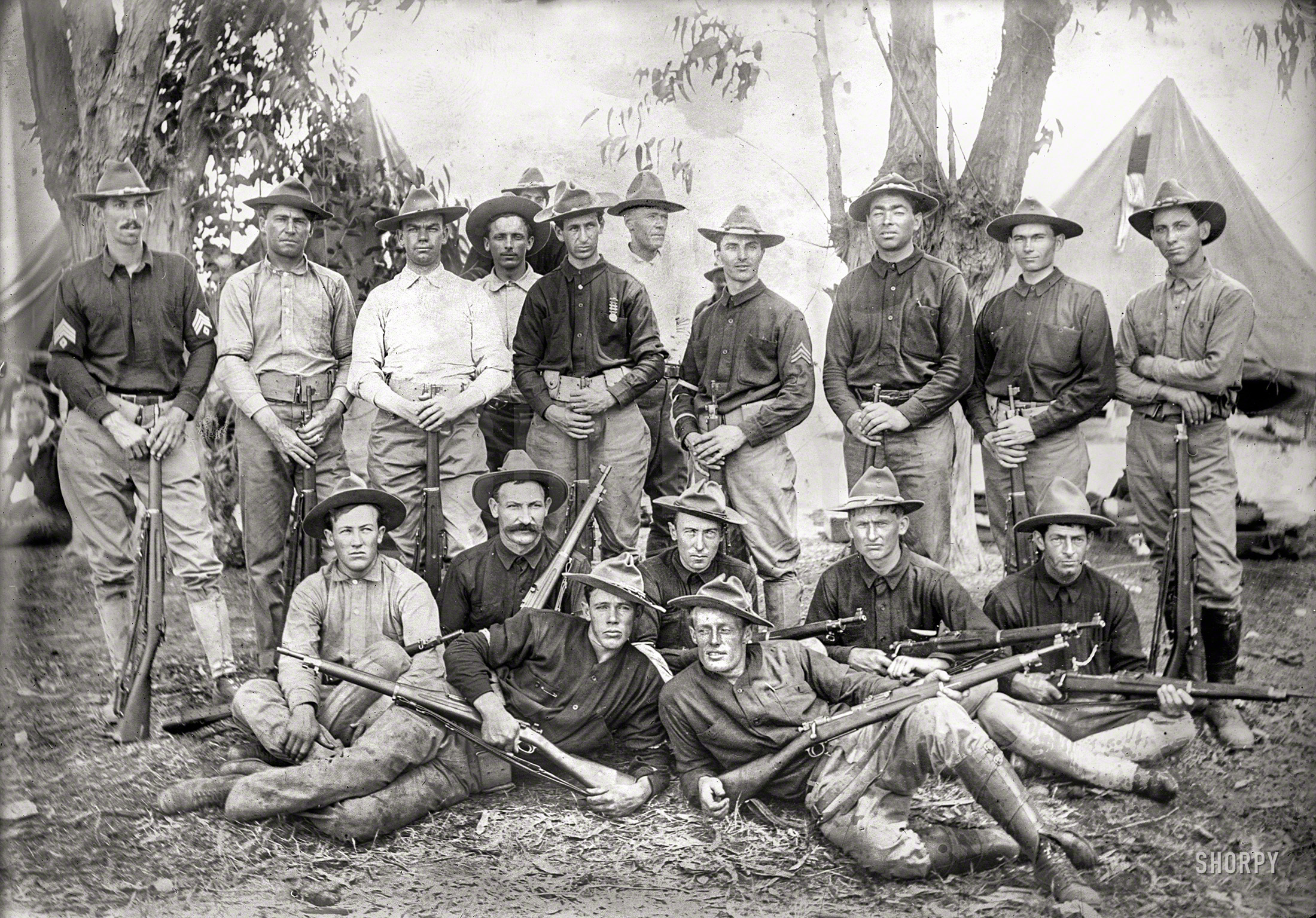 1908. "California rifle team at Camp Perry, Ohio." Site of the National Shoot. 5x7 glass negative, George Grantham Bain Collection. View full size.