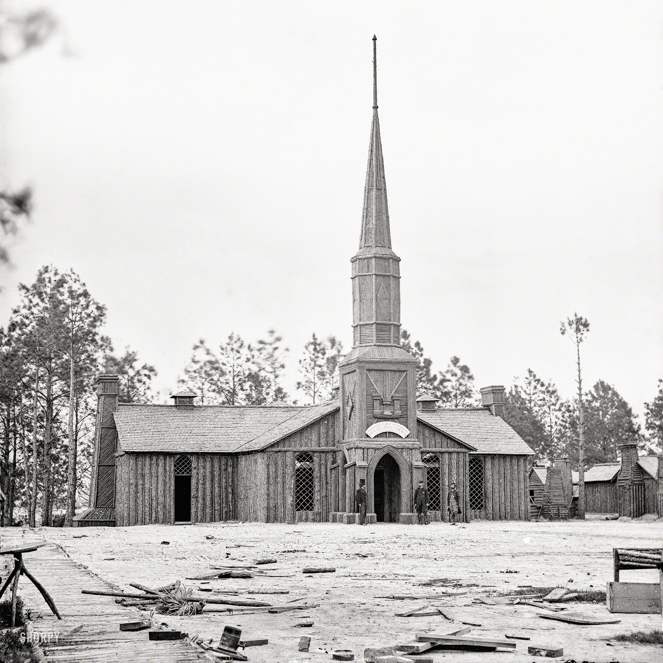 November 1864. "Church built by the 50th Engineers at Poplar Grove, near Petersburg, Virginia." Wet plate glass negative. View full size.