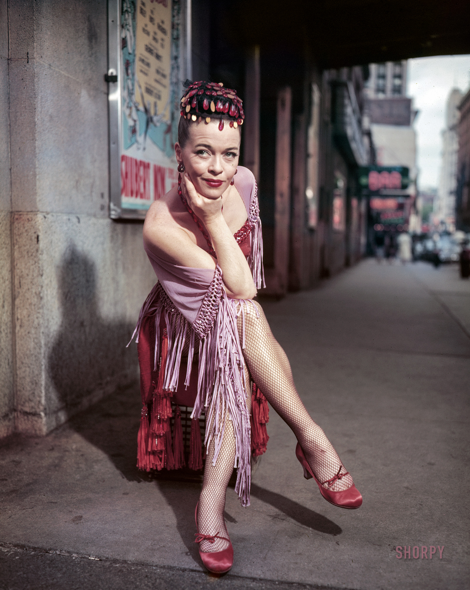 New York, 1953. "Actress Joan McCracken [1917-1961] in costume for the musical Me & Juliet." Color transparency by Phillip Harrington for Look magazine. View full size.