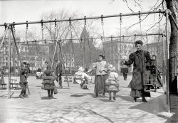 April 2, 1909. "Playground at Hamilton Fish Park." New York, New York -- it's a toddler town. 5x7 inch glass negative, Bain News Service. View full size.