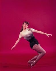 September 1952. "Portrait of Broadway entertainer Helen Gallagher in dance pose." Color transparency by Arthur Rothstein for Look magazine. View full size.